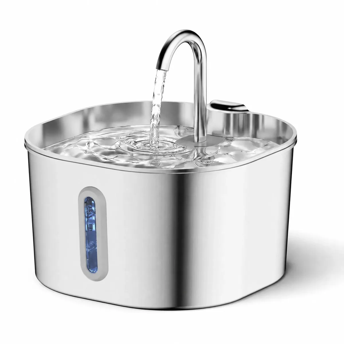 Fontana per cani quadrata da 2,2 litri in acciaio inox, foto studio
